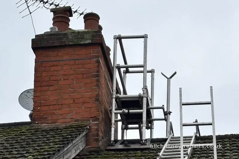 Chimney repair specialist — chimney pots removed and reseated, spot pointing and lead flashing repairs, ridge platform access, Romford | Allchimney Repairs