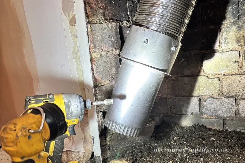 HETAS registered chimney lining — Class 1 multifuel flexible liner with male adaptor fitted, correct specification for solid fuel appliance use, Gidea Park Romford | Allchimney Repairs